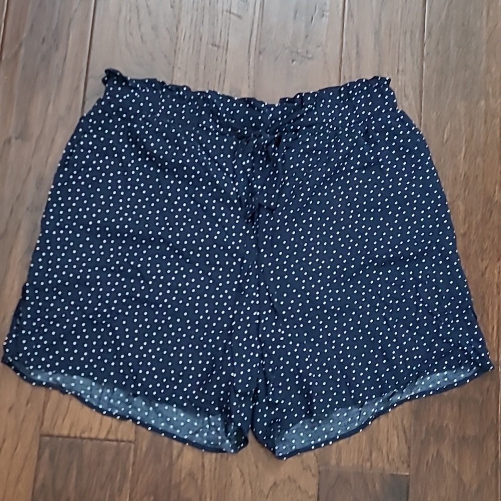 Chic Soul Navy Blue & White Polka Dot Paperbag Waist Pullon Shorts size 2X